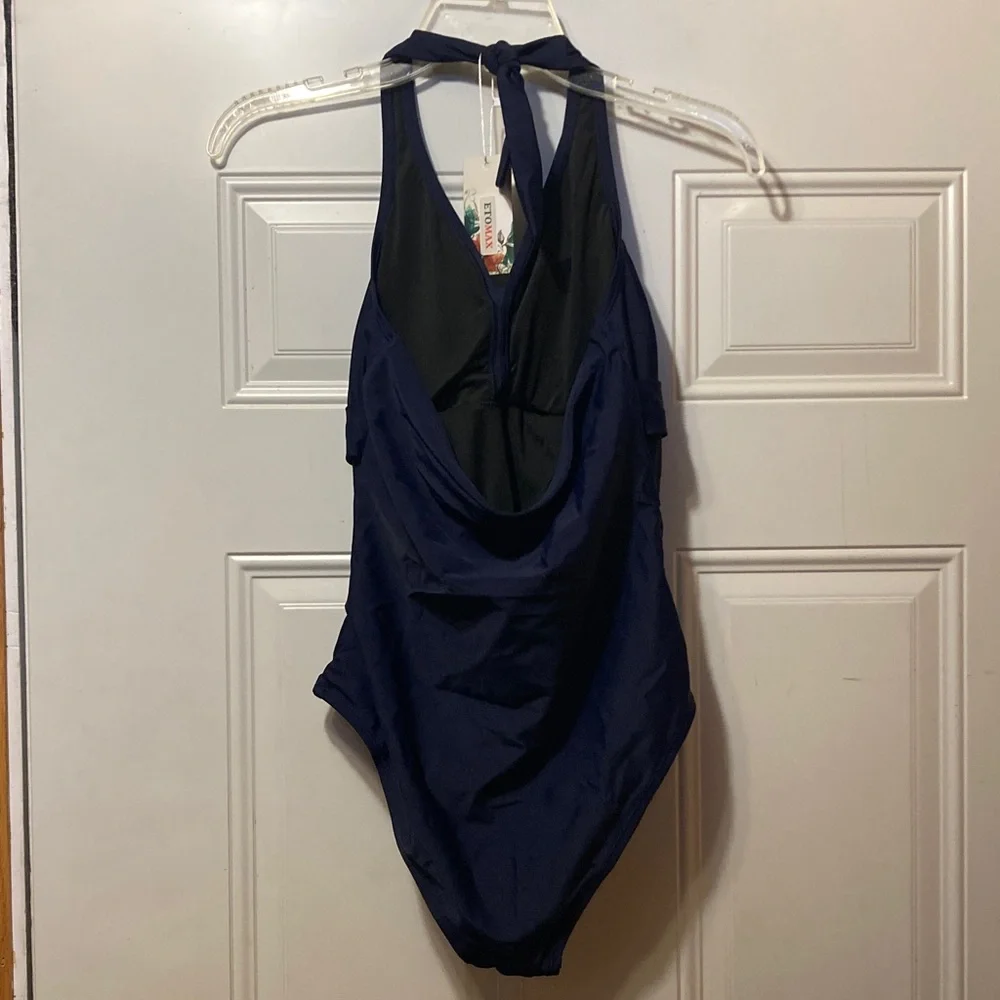 Navy‎ Blue Halter Swimsuit 8 NWT